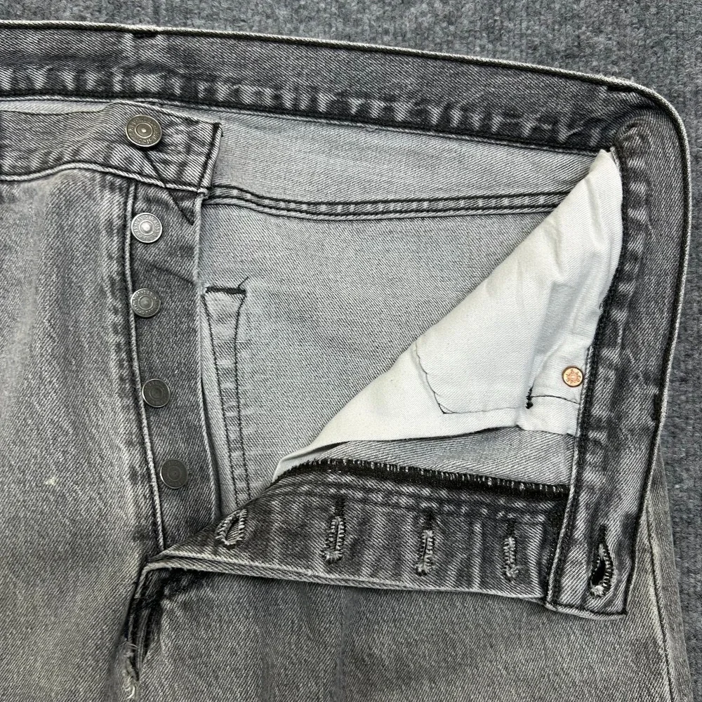 Levi's 501 Original Fit Jeans Men's 37X33 Gray Denim Straight Button Fly - Flaws